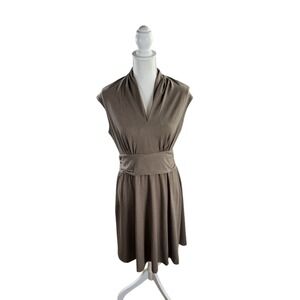 NWT Prana Berry Dress Brown Dolman Sleeveless V-Neck Gathered Waistband Large